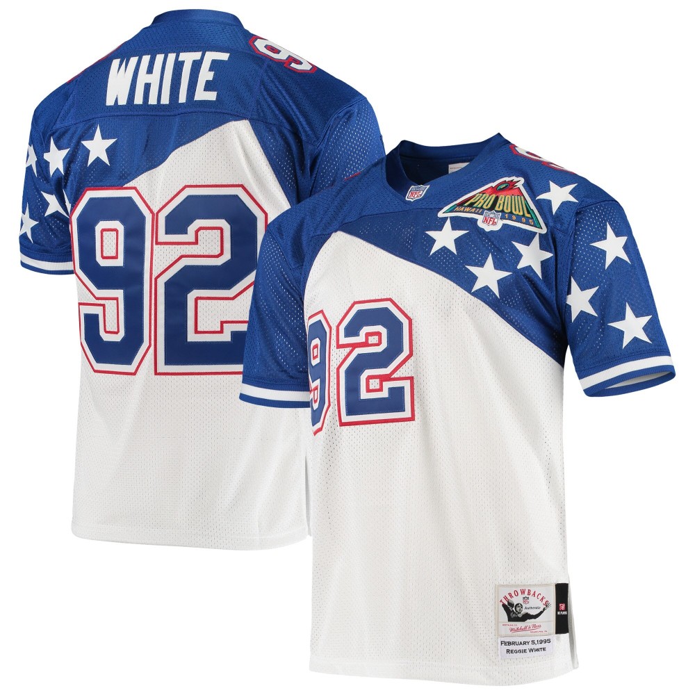 Men's NFC Reggie White Number 92 Mitchell & Ness White/Blue 1995 Pro Bowl Authentic Jersey