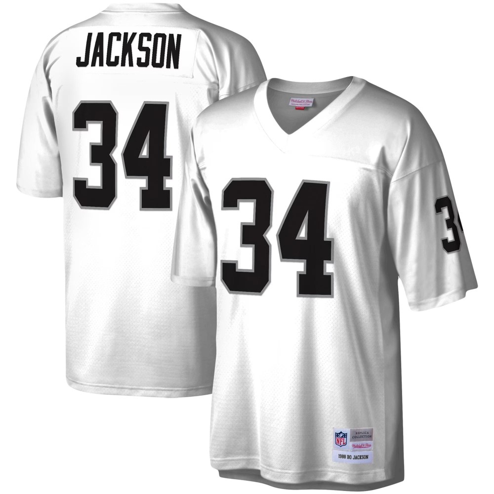 Men's Las Vegas Raiders Bo Jackson Number 34 Mitchell & Ness White Legacy Replica Jersey