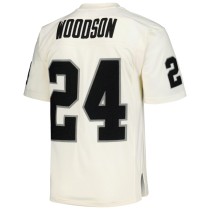 Men's Las Vegas Raiders Charles Woodson Number 24 Mitchell & Ness Cream Chainstitch Legacy Jersey