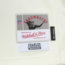 Men's Las Vegas Raiders Charles Woodson Number 24 Mitchell & Ness Cream Chainstitch Legacy Jersey