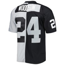 Men's Las Vegas Raiders Charles Woodson Number 24 Mitchell & Ness Black/Silver 1998 Split Legacy Replica Jersey