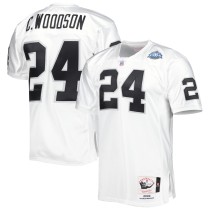 Men's Las Vegas Raiders 2002 Charles Woodson Number 24 Mitchell & Ness White Authentic Throwback Retired Player Jersey