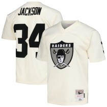 Men's Las Vegas Raiders Bo Jackson Number 34 Mitchell & Ness Cream Chainstitch Legacy Jersey