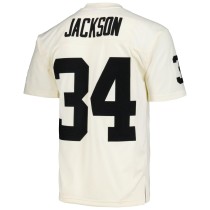 Men's Las Vegas Raiders Bo Jackson Number 34 Mitchell & Ness Cream Chainstitch Legacy Jersey