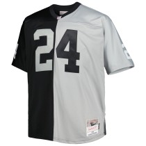 Men's Las Vegas Raiders Charles Woodson Number 24 Mitchell & Ness Black/Silver Big & Tall Split Retired Player Replica Jersey