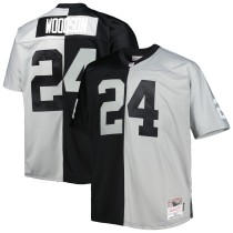 Men's Las Vegas Raiders Charles Woodson Number 24 Mitchell & Ness Black/Silver Big & Tall Split Retired Player Replica Jersey