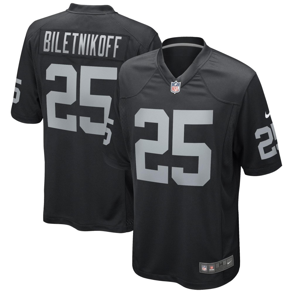 Men's Las Vegas Raiders Fred Biletnikoff Number 25 Nike Black Game Retired Player Jersey