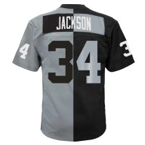 Men's Las Vegas Raiders Bo Jackson Number 34 Mitchell & Ness Black/Silver Big & Tall Split Legacy Retired Player Replica Jersey