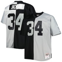 Men's Las Vegas Raiders Bo Jackson Number 34 Mitchell & Ness Black/Silver Big & Tall Split Legacy Retired Player Replica Jersey