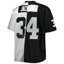 Men's Las Vegas Raiders Bo Jackson Number 34 Mitchell & Ness Black/Silver Big & Tall Split Legacy Retired Player Replica Jersey