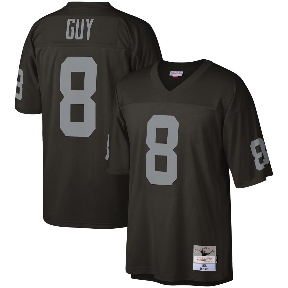 Men's Las Vegas Raiders Ray Guy Number 8 Mitchell & Ness Black Legacy Replica Jersey