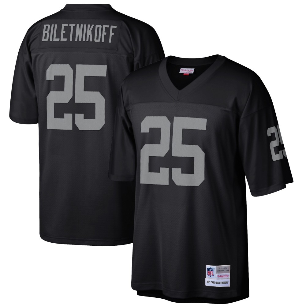 Men's Las Vegas Raiders Fred Biletnikoff Number 25 Mitchell & Ness Black Retired Player Legacy Replica Jersey