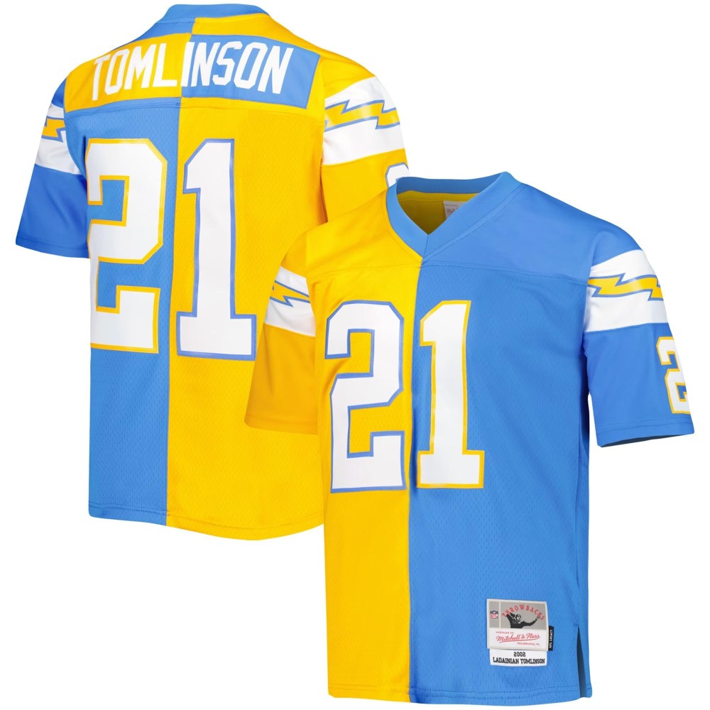 Men's Los Angeles Chargers LaDainian Tomlinson Number 21 Mitchell & Ness Powder Blue/Gold 2002 Split Legacy Replica Jersey