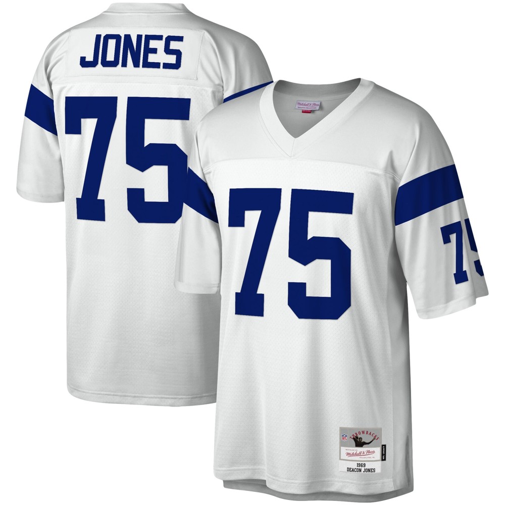 Men's Los Angeles Rams Deacon Jones Number 75 Mitchell & Ness White Legacy Replica Jersey