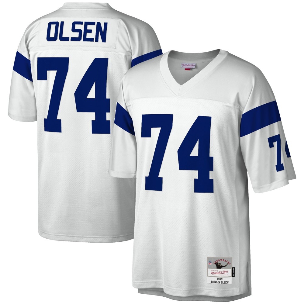 Men's Los Angeles Rams Merlin Olsen Number 74 Mitchell & Ness White Legacy Replica Jersey