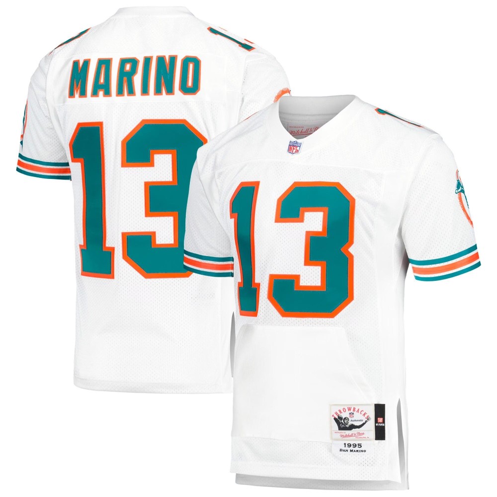 Men's Miami Dolphins 1995 Dan Marino Number 13 Mitchell & Ness White Authentic Throwback Retired Player Jersey