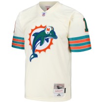 Men's Miami Dolphins Dan Marino Number 13 Mitchell & Ness Cream Chainstitch Legacy Jersey