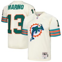 Men's Miami Dolphins Dan Marino Number 13 Mitchell & Ness Cream Chainstitch Legacy Jersey