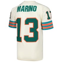 Men's Miami Dolphins Dan Marino Number 13 Mitchell & Ness Cream Chainstitch Legacy Jersey