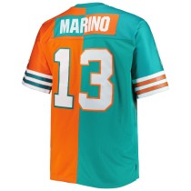 Men's Miami Dolphins Dan Marino Number 13 Mitchell & Ness Aqua/Orange Big & Tall Split Legacy Retired Player Replica Jersey