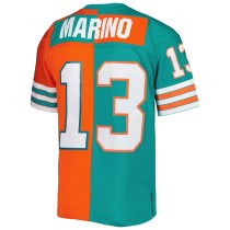 Men's Miami Dolphins Dan Marino Number 13 Mitchell & Ness Aqua/Orange 1984 Split Legacy Replica Jersey