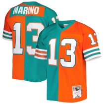 Men's Miami Dolphins Dan Marino Number 13 Mitchell & Ness Aqua/Orange 1984 Split Legacy Replica Jersey