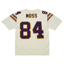 Men's Minnesota Vikings Randy Moss Number 84 Mitchell & Ness Cream Chainstitch Legacy Jersey