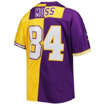 Men's Minnesota Vikings Randy Moss Number 84 Mitchell & Ness Purple/Gold Big & Tall Split Legacy Retired Player Replica Jersey