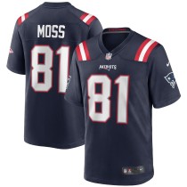 Men's New England Patriots Randy Moss Number 81 Nike Navy Game Retired Player Jersey