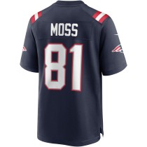 Men's New England Patriots Randy Moss Number 81 Nike Navy Game Retired Player Jersey