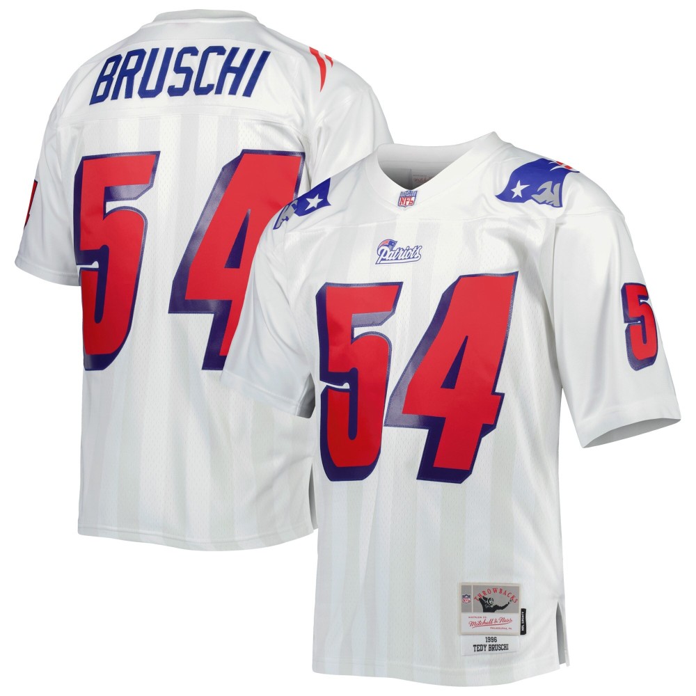 Men's New England Patriots Tedy Bruschi Number 54 Mitchell & Ness White Legacy Replica Jersey