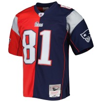 Men's New England Patriots Randy Moss Number 81 Mitchell & Ness Navy/Red 2007 Split Legacy Replica Jersey