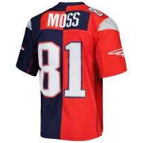 Men's New England Patriots Randy Moss Number 81 Mitchell & Ness Navy/Red 2007 Split Legacy Replica Jersey