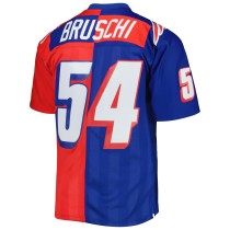 Men's New England Patriots Tedy Bruschi Number 54 Mitchell & Ness Royal/Red 1996 Split Legacy Replica Jersey