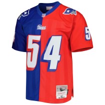 Men's New England Patriots Tedy Bruschi Number 54 Mitchell & Ness Royal/Red 1996 Split Legacy Replica Jersey