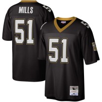 Men's New Orleans Saints Sam Mills Number 51 Mitchell & Ness Black Legacy Replica Jersey