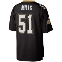 Men's New Orleans Saints Sam Mills Number 51 Mitchell & Ness Black Legacy Replica Jersey