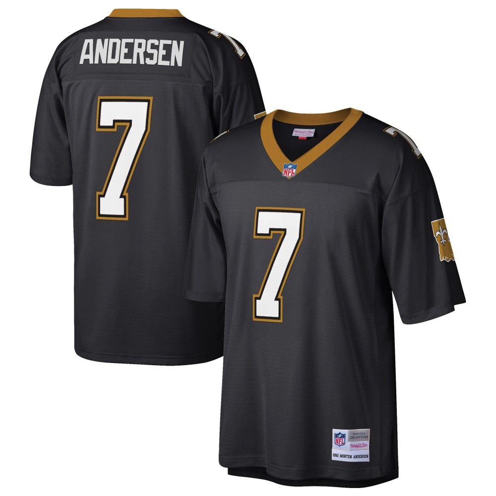 Men's New Orleans Saints Morten Andersen Number 7 Mitchell & Ness Black Retired Player Legacy Replica Jersey