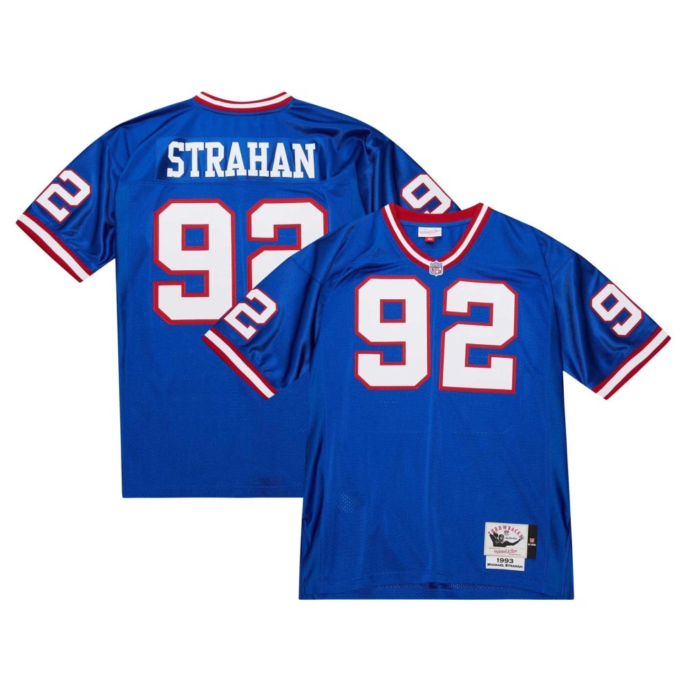 Men's New York Giants 1993 Michael Strahan Number 92 Mitchell & Ness Royal Authentic Throwback Retired Player Jersey