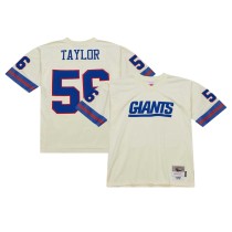 Men's New York Giants Lawrence Taylor Number 56 Mitchell & Ness Cream Chainstitch Legacy Jersey