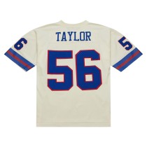 Men's New York Giants Lawrence Taylor Number 56 Mitchell & Ness Cream Chainstitch Legacy Jersey