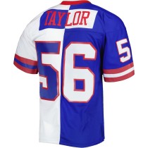 Men's New York Giants Lawrence Taylor Number 56 Mitchell & Ness Royal/White 1986 Split Legacy Replica Jersey