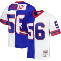 Men's New York Giants Lawrence Taylor Number 56 Mitchell & Ness Royal/White 1986 Split Legacy Replica Jersey