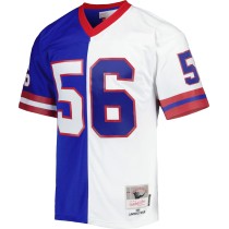 Men's New York Giants Lawrence Taylor Number 56 Mitchell & Ness Royal/White 1986 Split Legacy Replica Jersey