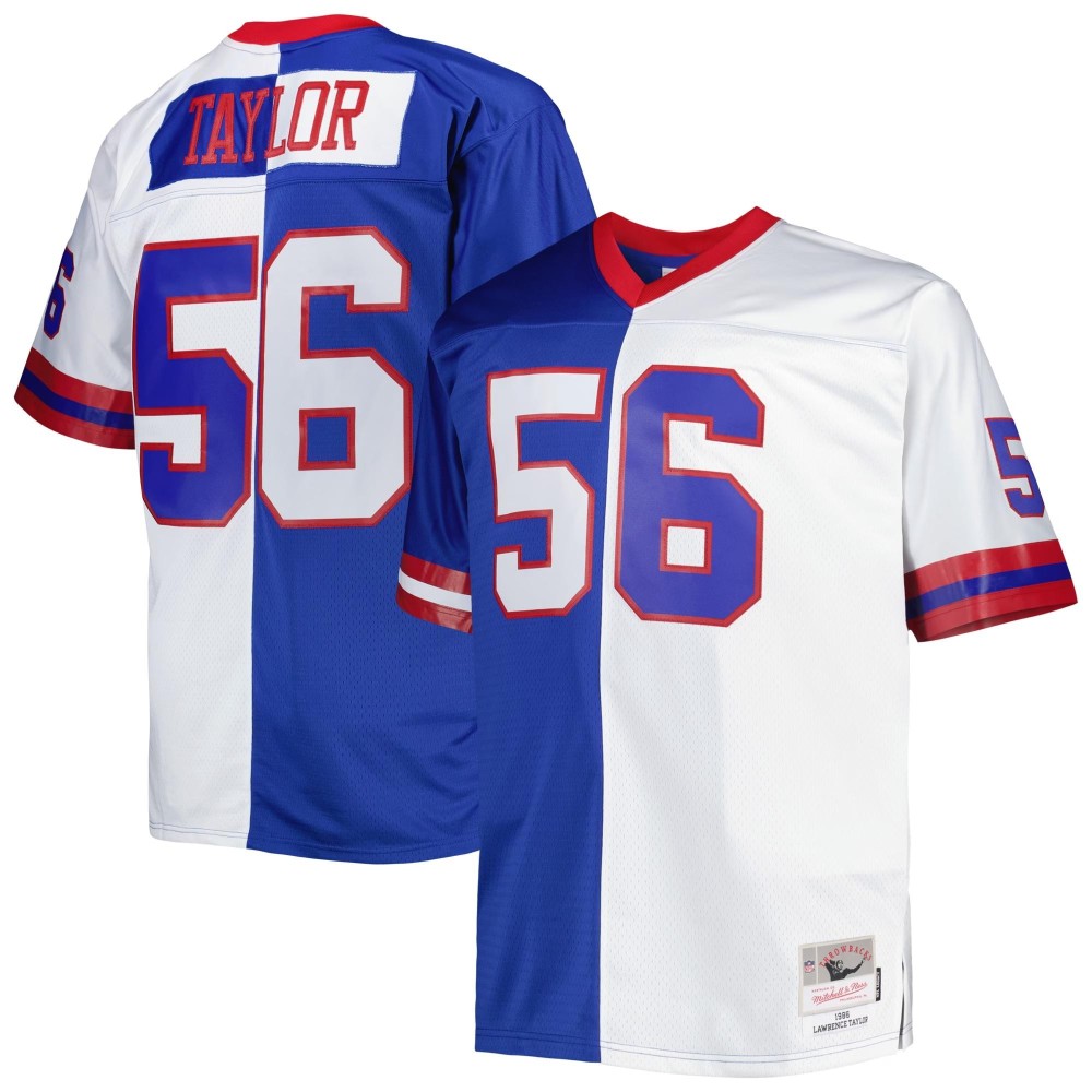 Men's New York Giants Lawrence Taylor Number 56 Mitchell & Ness Royal/White Big & Tall Split  Retired Player Replica Jersey