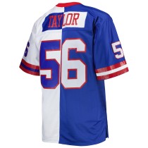 Men's New York Giants Lawrence Taylor Number 56 Mitchell & Ness Royal/White Big & Tall Split  Retired Player Replica Jersey