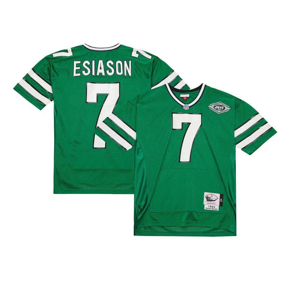 Men's New York Jets Boomer Esiason Number 7 Mitchell & Ness Kelly Green 1993 Authentic Throwback Retired Player Pocket Jersey