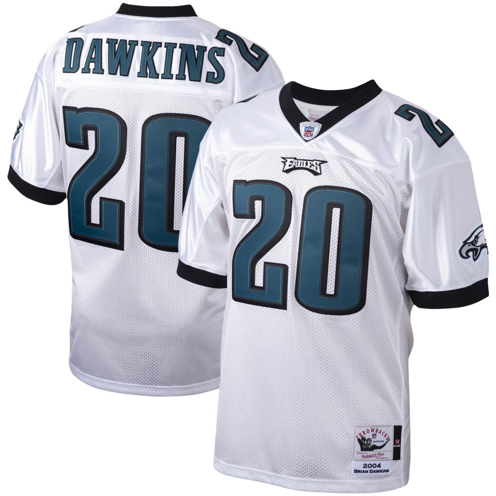 Men's Philadelphia Eagles 2004 Brian Dawkins Number 20 Mitchell & Ness White Authentic Throwback Retired Player Jersey