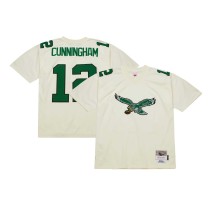 Men's Philadelphia Eagles Randall Cunningham Number 12 Mitchell & Ness Cream Chainstitch Legacy Jersey