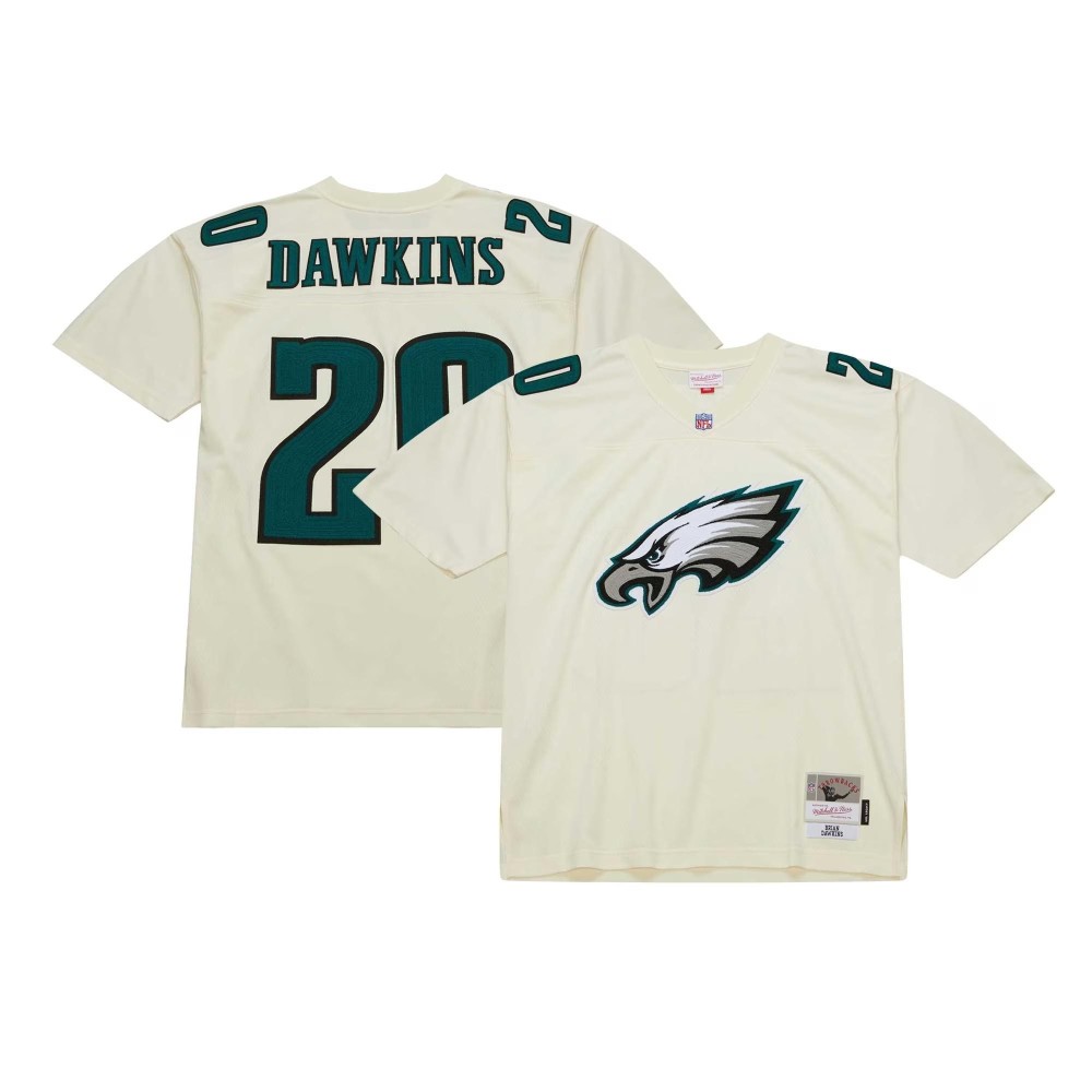 Men's Philadelphia Eagles Brian Dawkins Number 20 Mitchell & Ness Cream Chainstitch Legacy Jersey